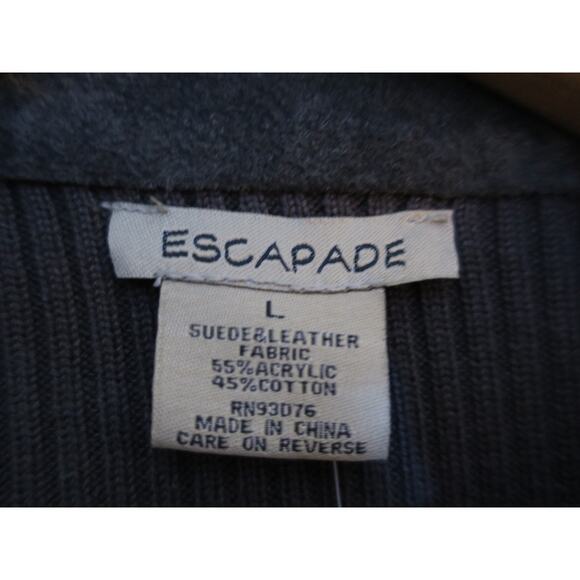 NWT Escapade Suede Leather & Knit Sweater Button Down Collarless Cardigan Jacket - Picture 5 of 8